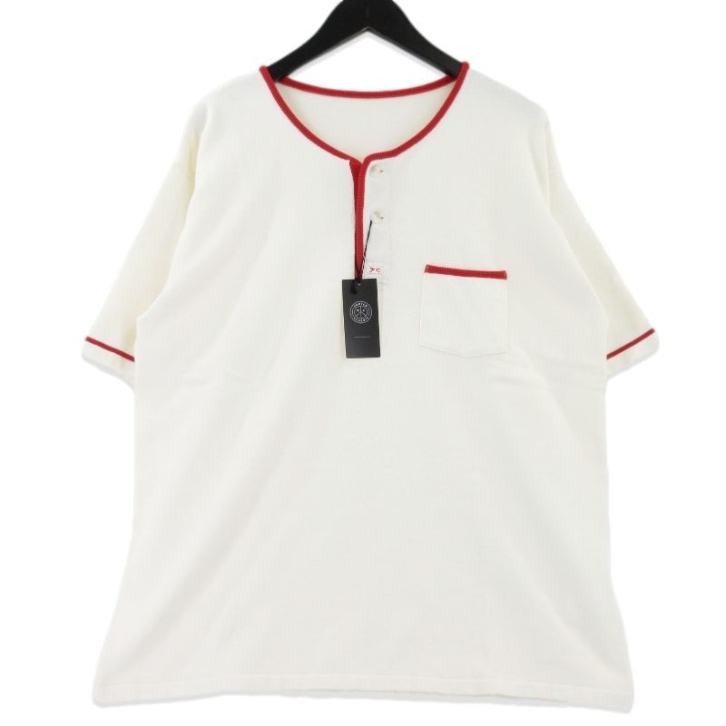 未使用 Porter Classic ポータークラシック SUMMER COTTON WHITE HENRY NECK T PC-030-3372 ニット レッド ホワイト 2 99001206