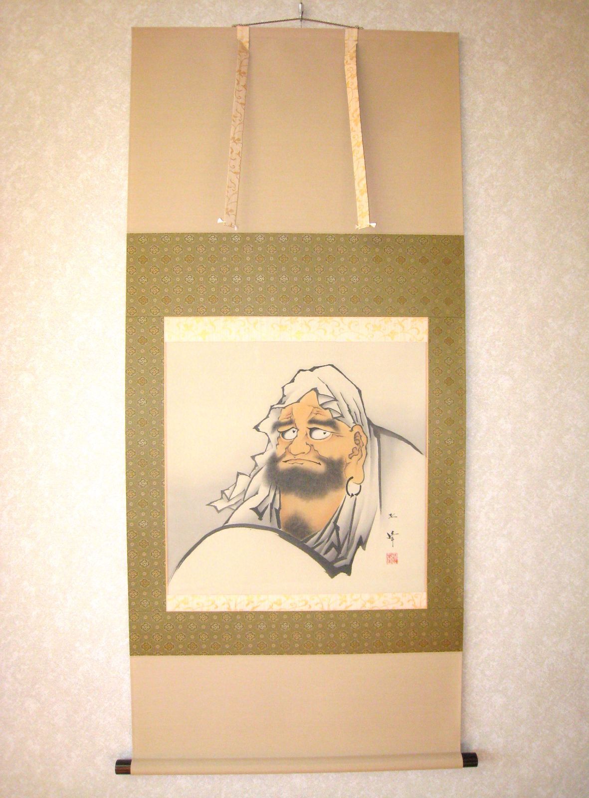 【真筆】掛け軸 掛軸　達磨（頭巾）◆内田弧峰（新品）尺八横