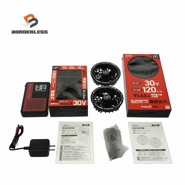 ☆未使用品セット☆HOOH 鳳凰 30V 快適ウェア用バッテリー V3001 ファン ケーブル V3002 厚さ対策 熱中症対策131239
