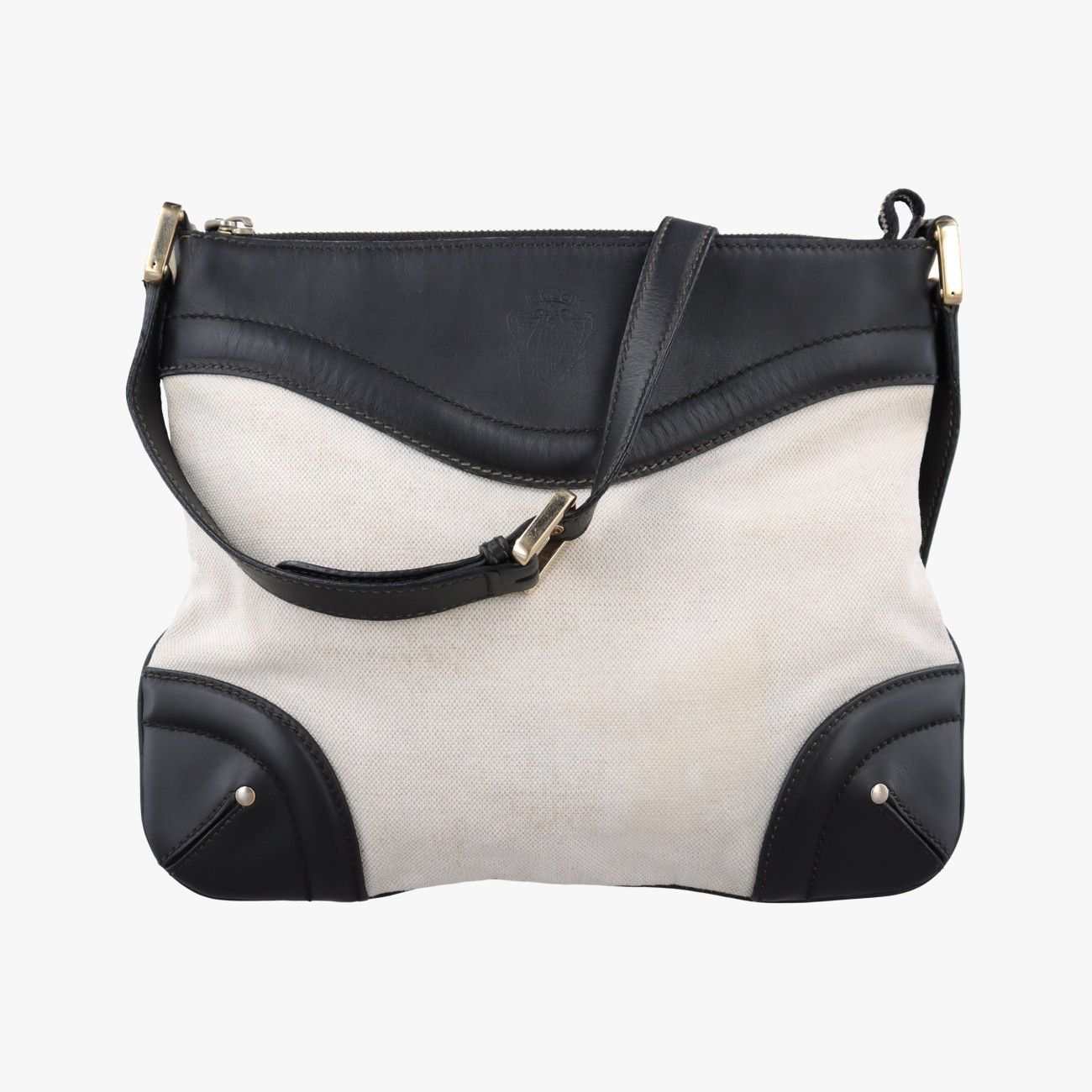 グッチGucciクレスト アイボリー × ブラック レザー×キャンバス 141446