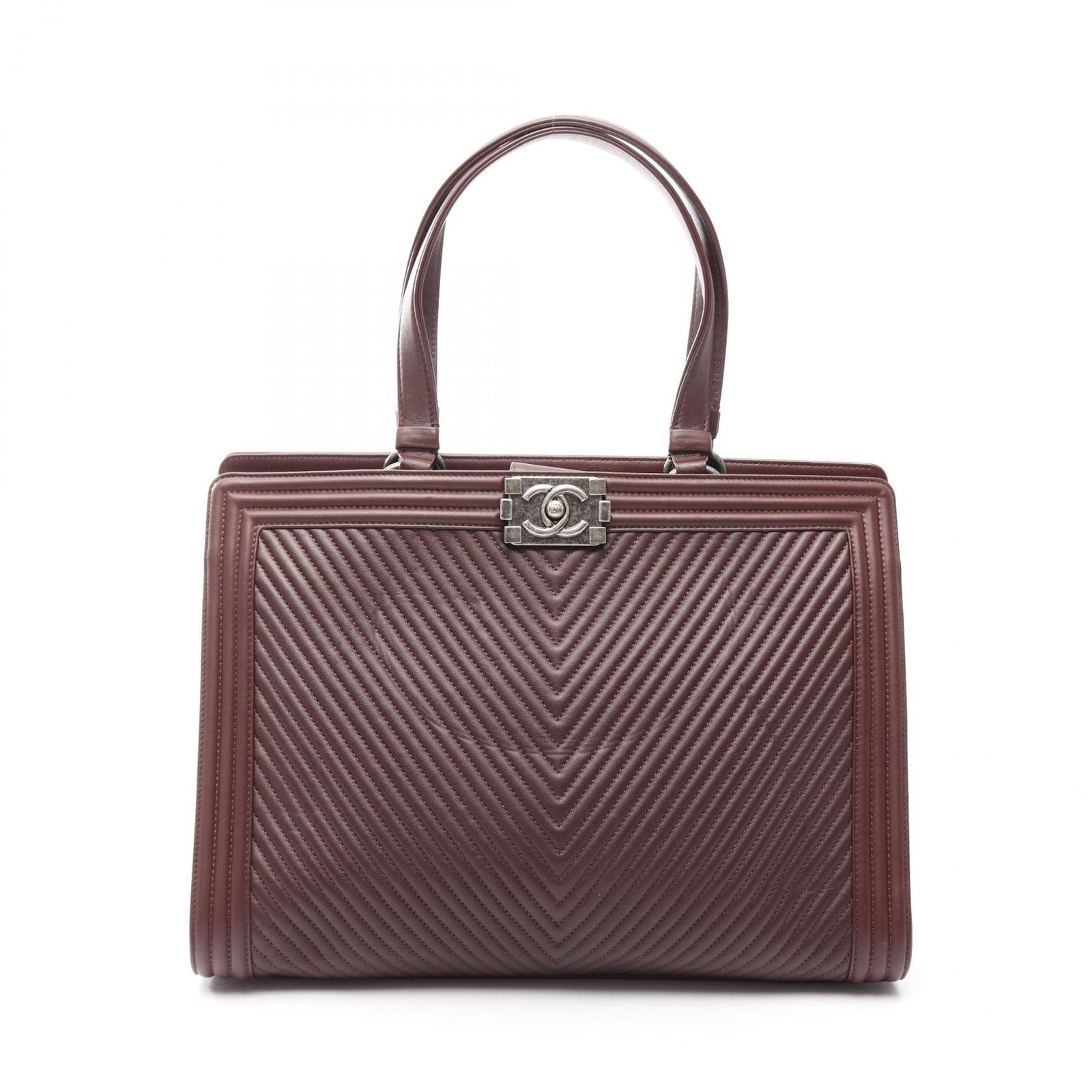 シャネル CHANEL トートバッグ ボーイシャネル Vステッチ ワイン ラムスキン（羊革） ボーイシャネル Vステッチ ショッピングトート レディース Used A