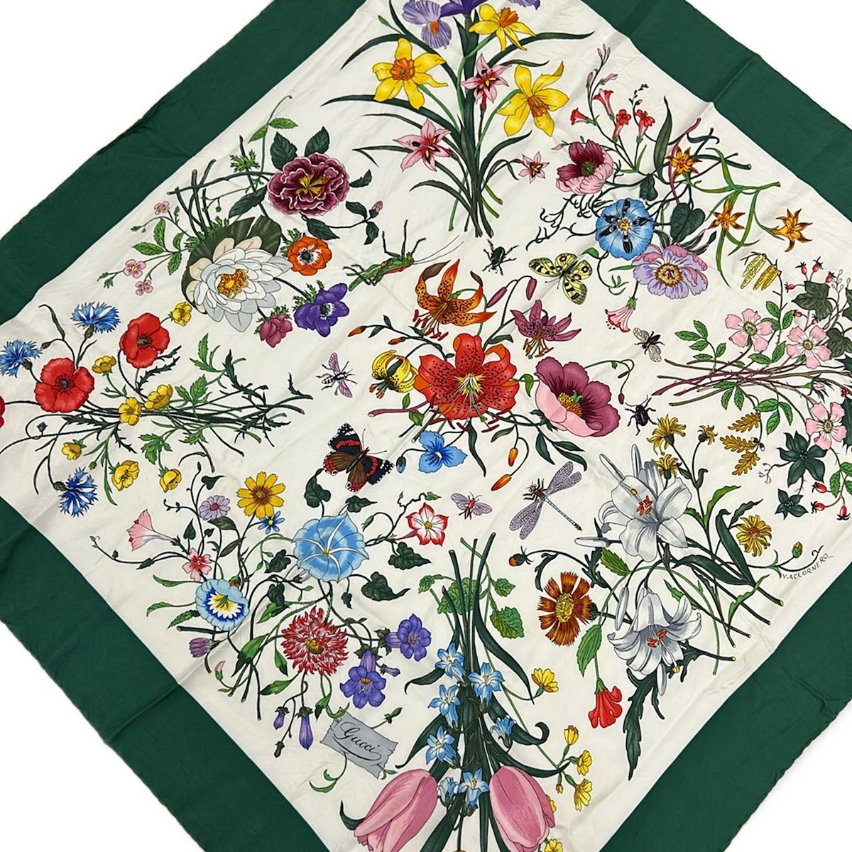 GUCCI(グッチ) スカーフ - 白×グリーン×マルチ 花柄 - メルカリ