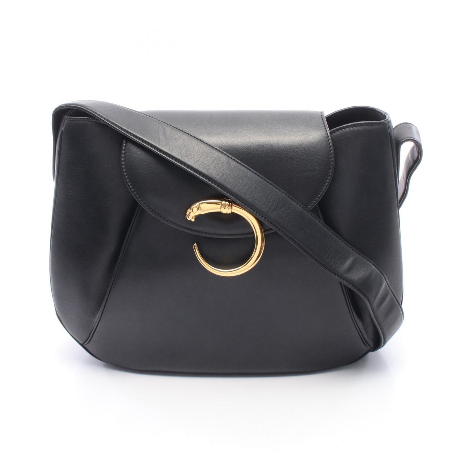 カルティエ CARTIER ショルダーバッグ パンテール ブラック レザー パンテール ショルダーバッグ レディース Used B