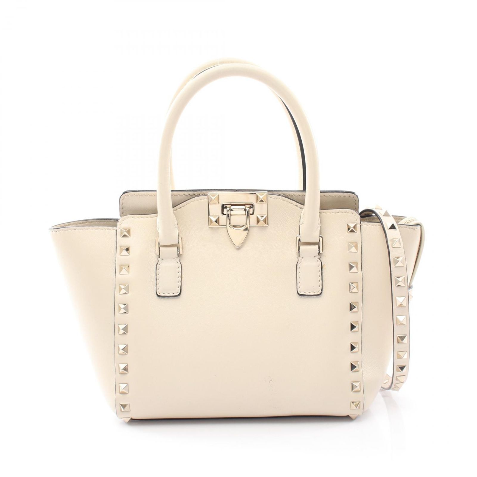 ヴァレンティノ・ガラヴァーニ Valentino Garavani ハンドバッグ ロックスタッズ 2WAY アイボリー レザー ロックスタッズ 2wayショルダーバッグ レディース Used B