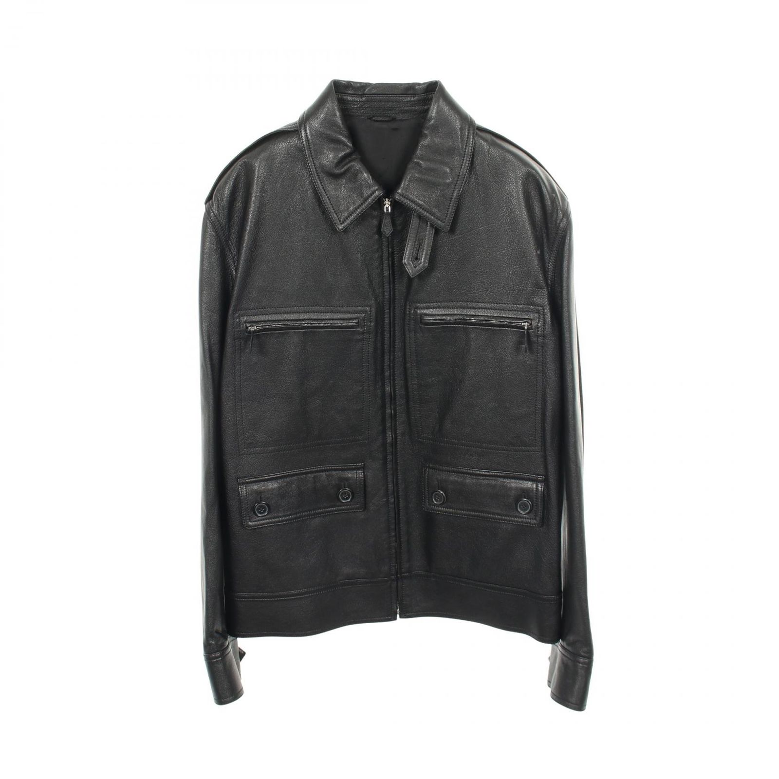エルメス HERMES 革ジャン ジップアップ ブラック レザー レザージャケット メンズ Used A