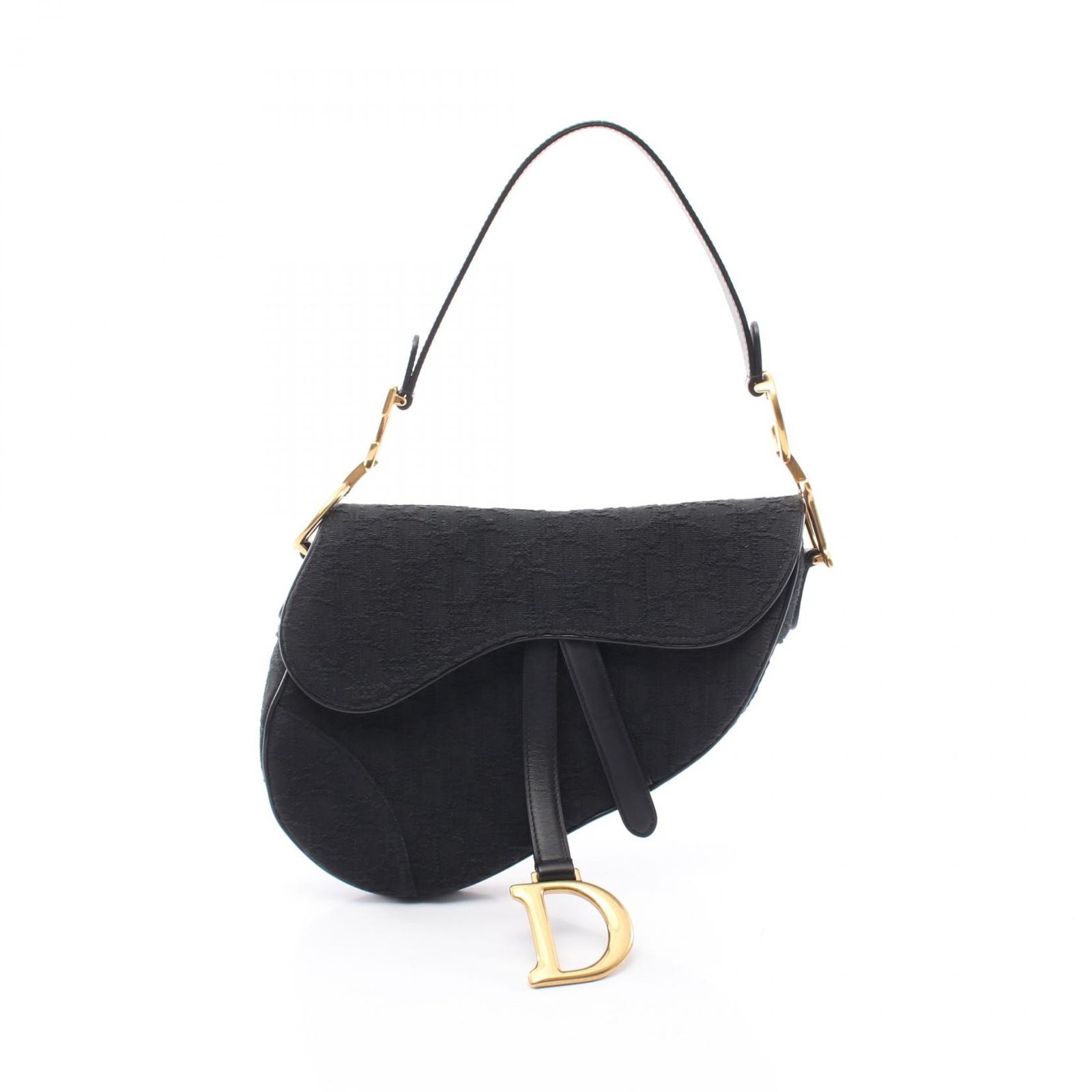 ディオール Dior ショルダーバッグ サドルバッグ オブリークジャカード ブラック キャンバス レザー オブリーク サドルバッグ レディース Used B