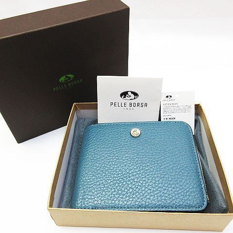 PELLE BORSA ペレボルサ L字ファスナー 二つ折り コンパクト財布 牛革 レザー ブルー系 財布 レディース G26LF
