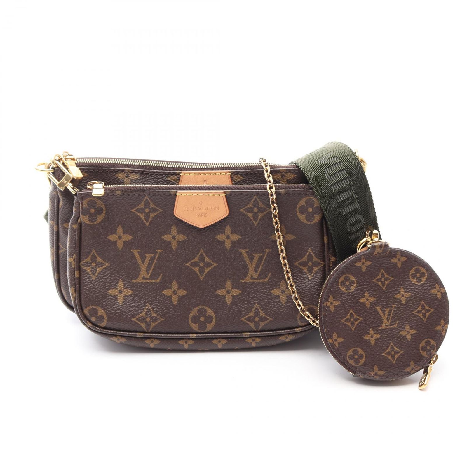 ルイ・ヴィトン LOUIS VUITTON ショルダーバッグ ミュルティ ポシェットアクセソワール M44813 カーキ PVCコーティングキャンバス レザー ミュルティ・ポシェット・アクセソワール