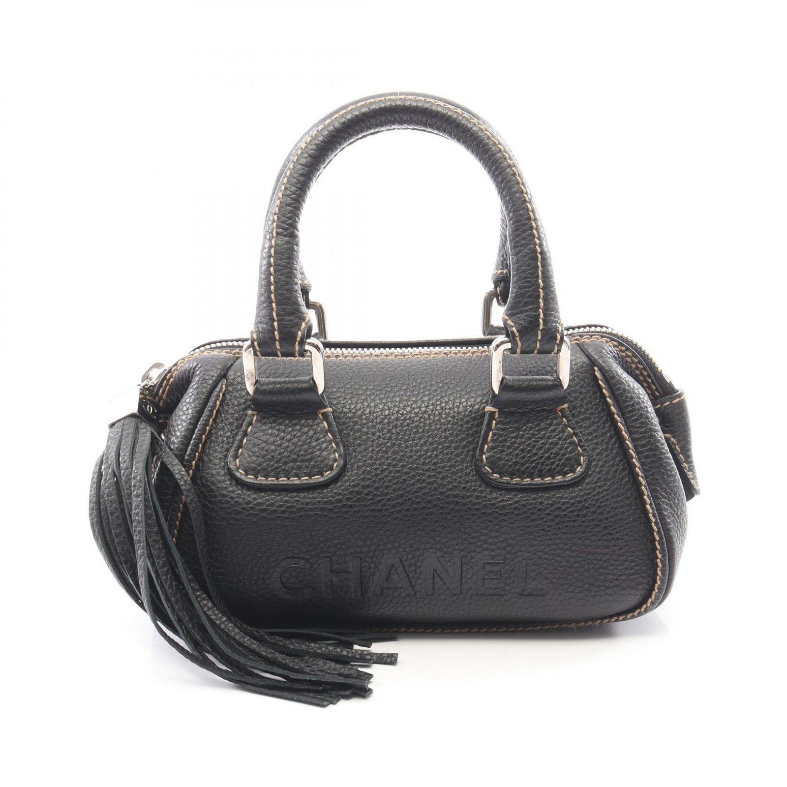 シャネル CHANEL ハンドバッグ ロゴ ブラック キャビアスキン(グレインドカーフ) ロゴ フリンジ ハンドバッグ レディース Used A