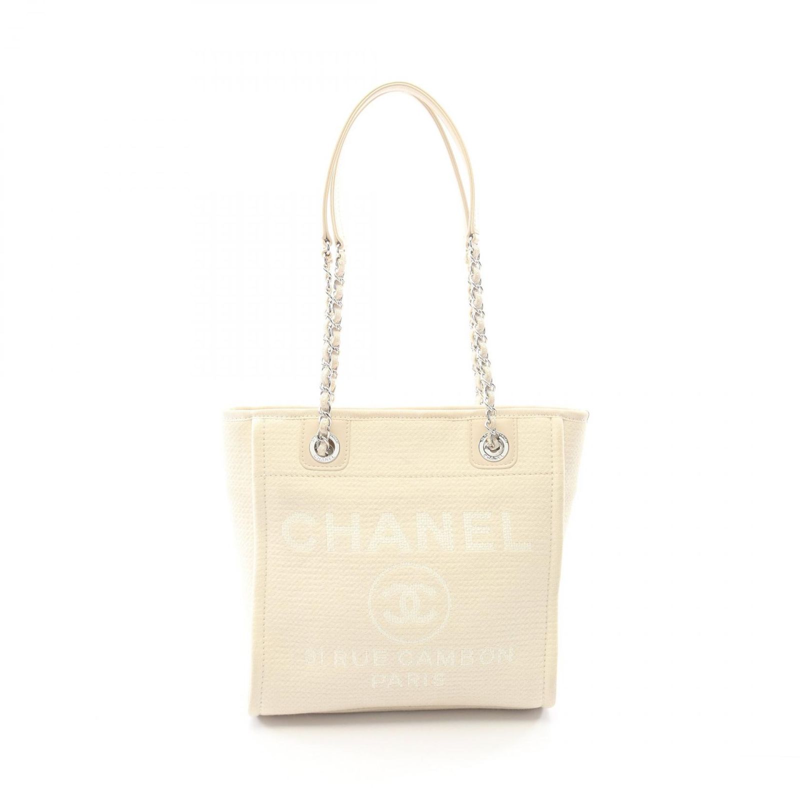 シャネル CHANEL トートバッグ ドーヴィルPM A66939 オフホワイト キャンバス レザー ドーヴィル チェーントートPM レディース Used A