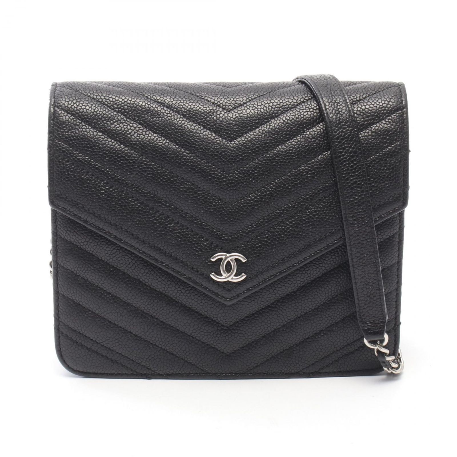 シャネル CHANEL ショルダーバッグ シェブロン Vステッチ A84350 ブラック キャビアスキン(グレインドカーフ) シェブロン Vステッチ チェーンウォレット レディース
