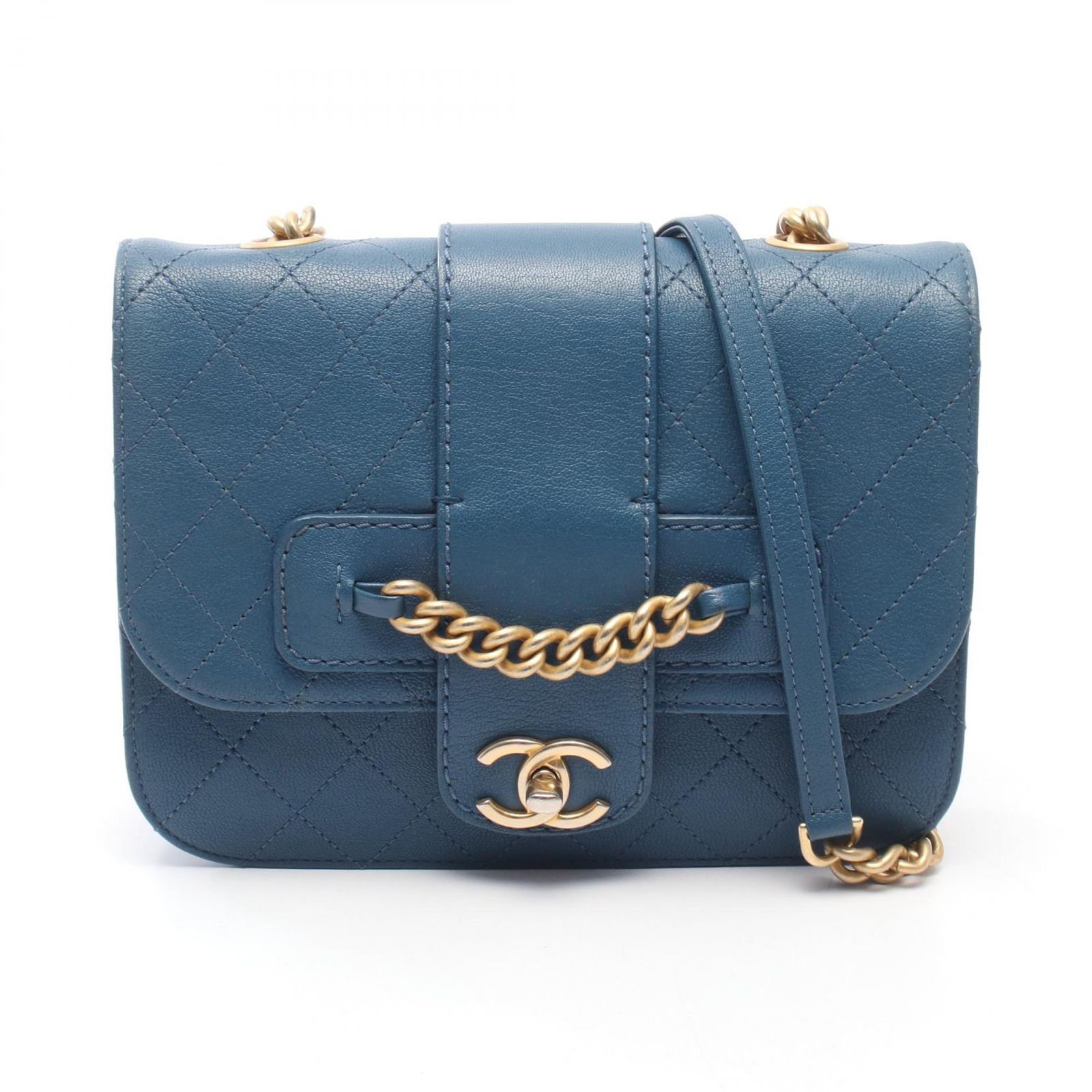 シャネル CHANEL ショルダーバッグ マトラッセ ブルー キャビアスキン(グレインドカーフ) マトラッセ チェーンショルダー レディース Used A