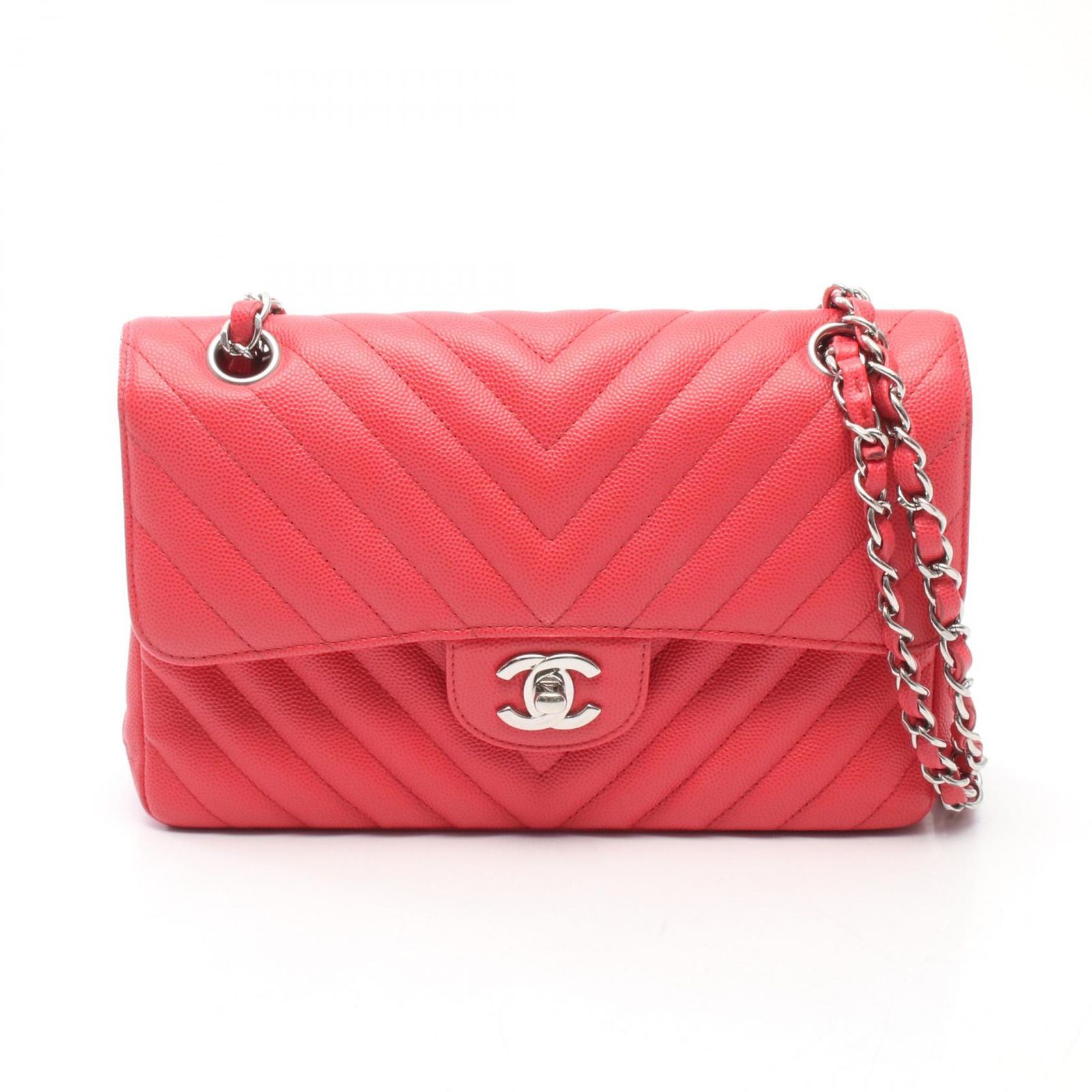 シャネル CHANEL ショルダーバッグ マトラッセ Wフラップ A01113 ピンクレッド キャビアスキン(グレインドカーフ) シェブロン Vステッチ チェーンショルダー レディース