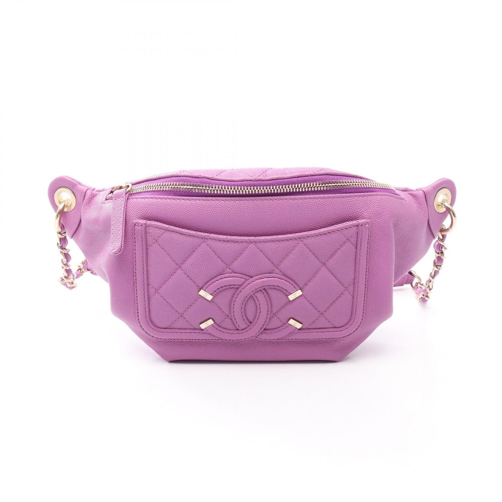 シャネル CHANEL ウエストバッグ CCフィリグリー AS0929 パープル キャビアスキン(グレインドカーフ) CCフィリグリー マトラッセ ベルトバッグ レディース Used A