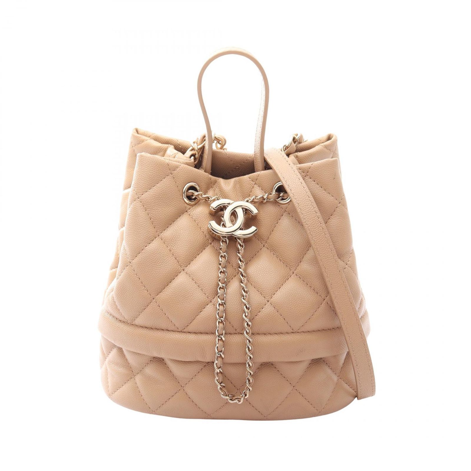 シャネル CHANEL ショルダーバッグ マトラッセ スモール バケットバッグ 2WAY ベージュ キャビアスキン(グレインドカーフ) マトラッセ スモール バケットバッグ