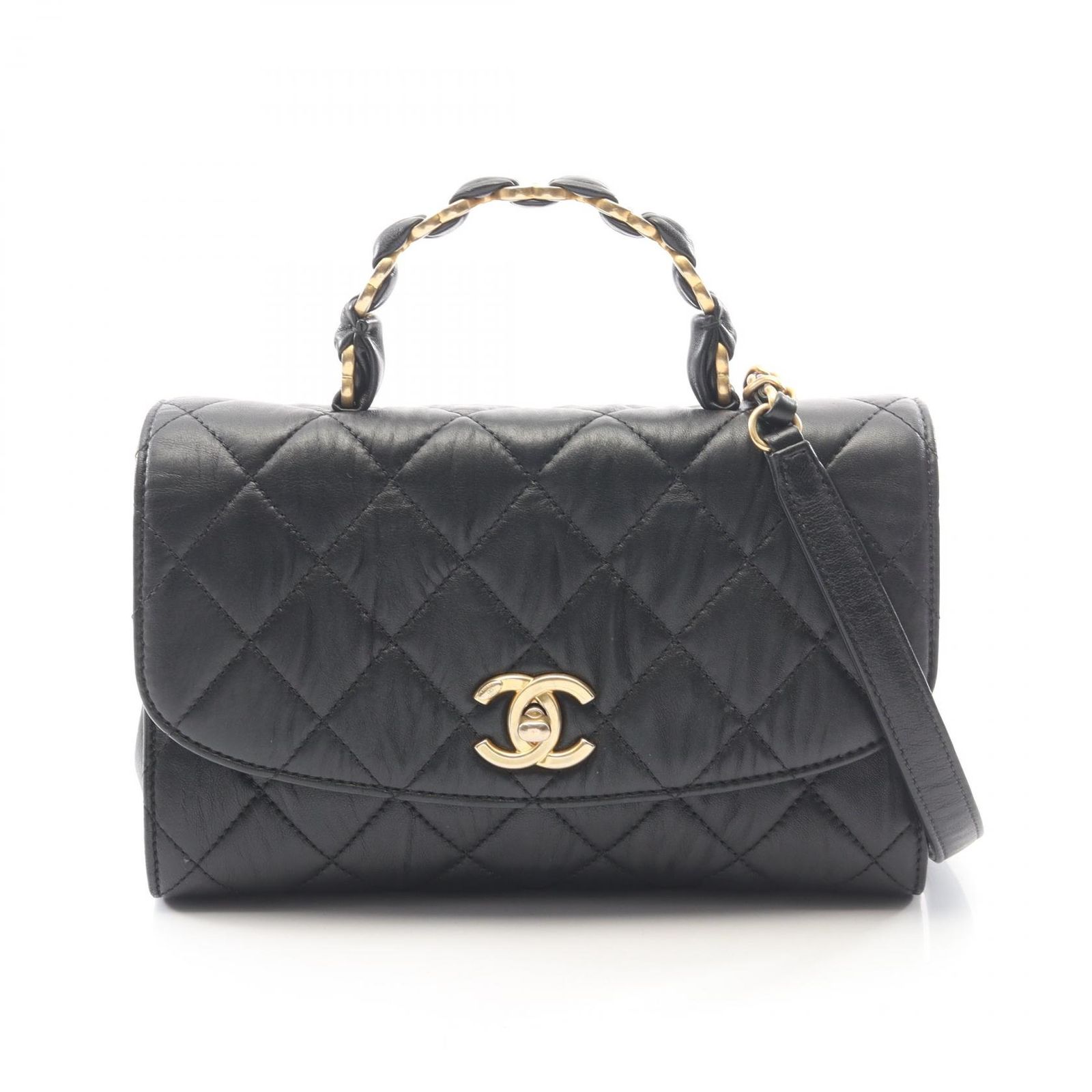 シャネル CHANEL ショルダーバッグ マトラッセ トップハンドル ブラック レザー マトラッセ トップハンドル スモールフラップ バッグ レディース Used A