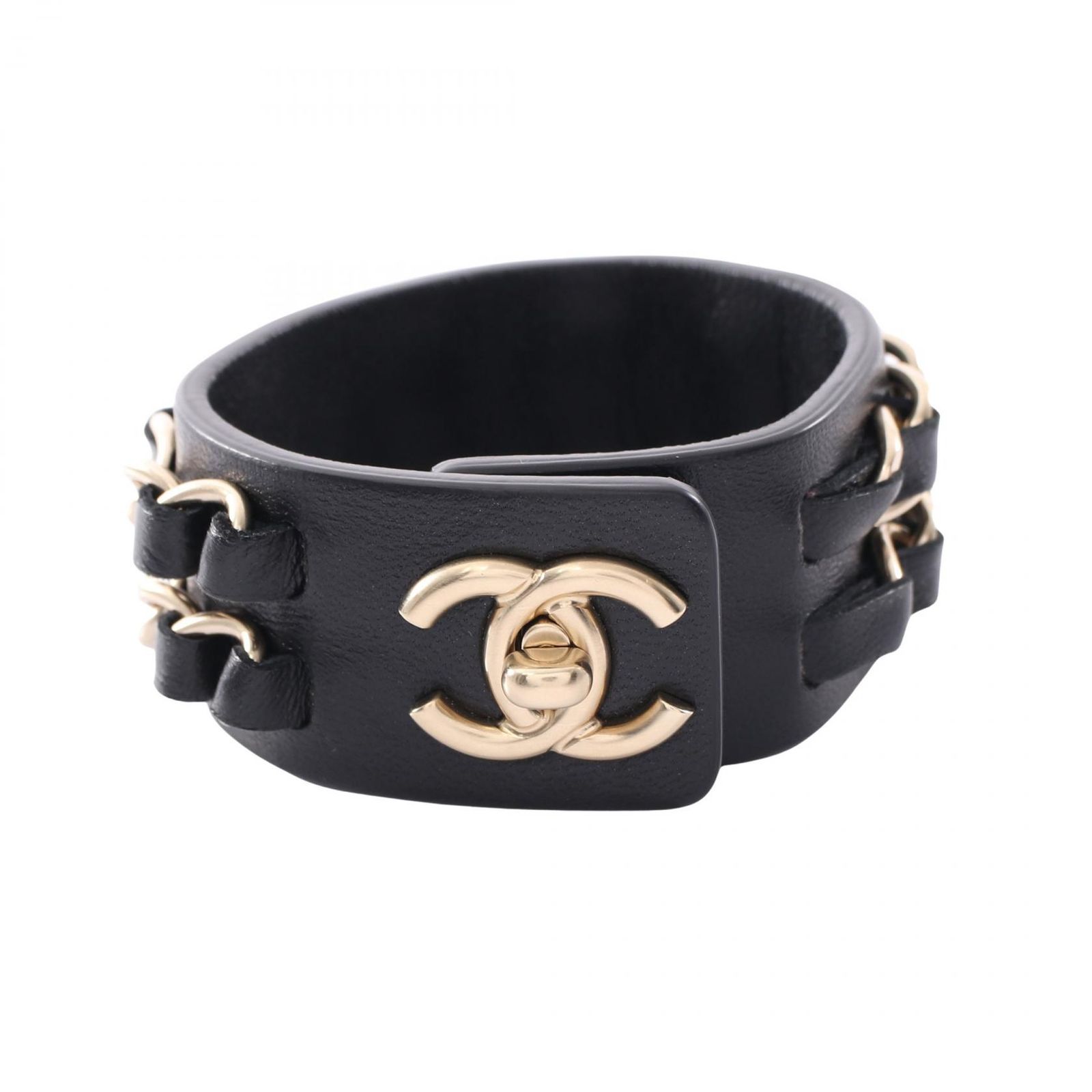 シャネル CHANEL ブレスレット ココマーク ターンロック レザー GP（ゴールドメッキ） ブレスレット レディース Used A