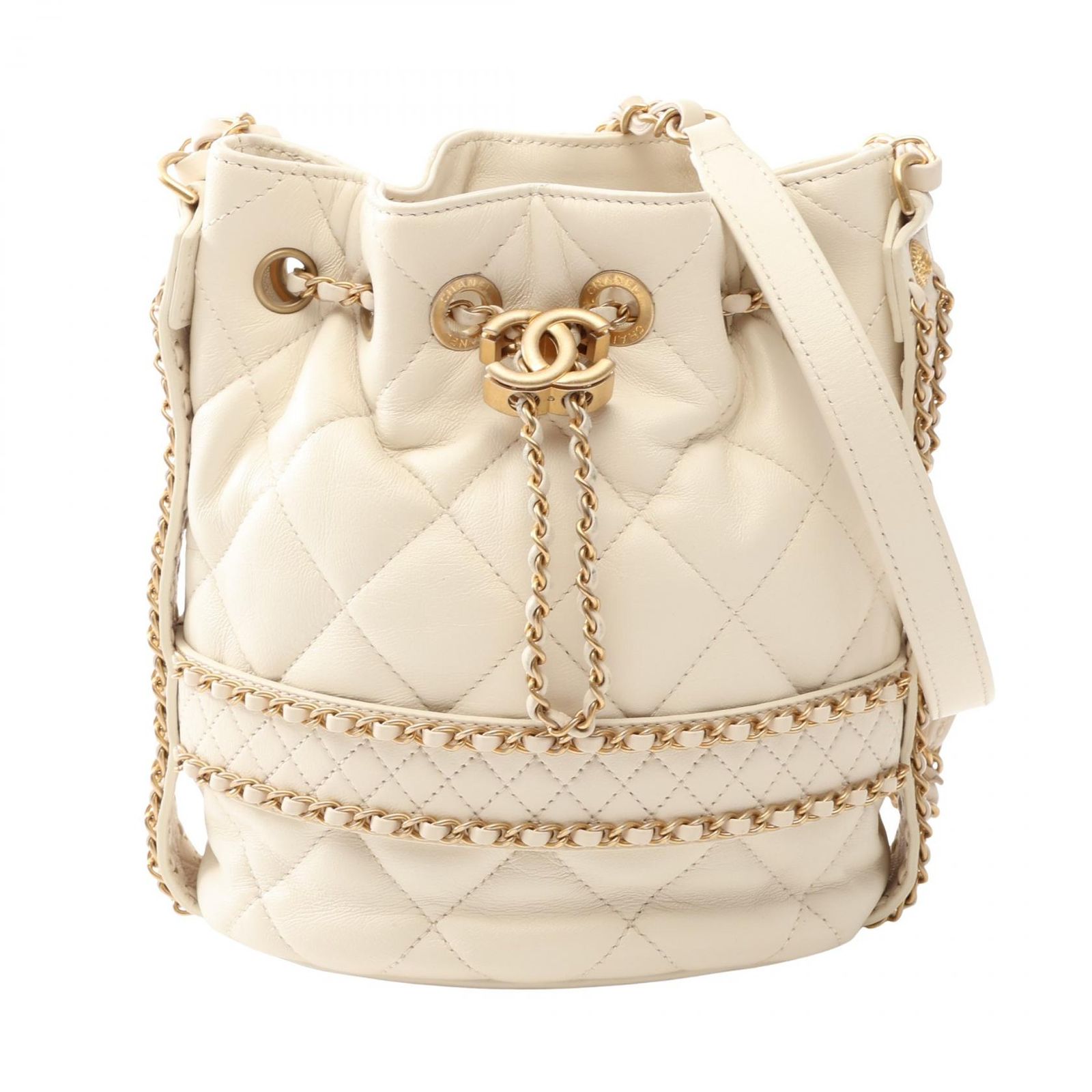シャネル CHANEL ショルダーバッグ マトラッセ ドローストリング バケットバッグ AS2212 オフホワイト ラムスキン（羊革） マトラッセ ドローストリング バケットバッグ