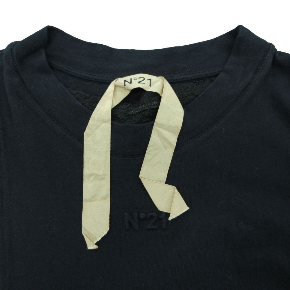 N°21 ヌメロ ヴェントゥーノ 半袖Tシャツ レース切替 シースルー ロゴ