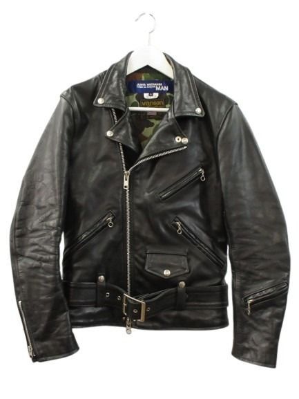 ジュンヤワタナベマン JUNYA WATANABE MAN VANSON ダブル ライダース ジャケット SS ブラック 黒 アウター 上着 牛革 裏地迷彩 カモフラ コムデギャルソン