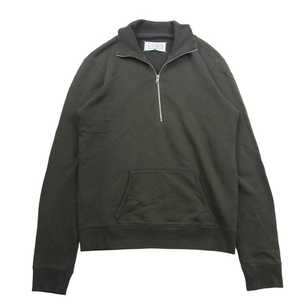 MAISON MARGIELA メゾンマルジェラ S50GU0034 S25279 14ライン 四つタグ レザー エルボーパッチ ハーフジップ スウェット カーキ系 44【中古】