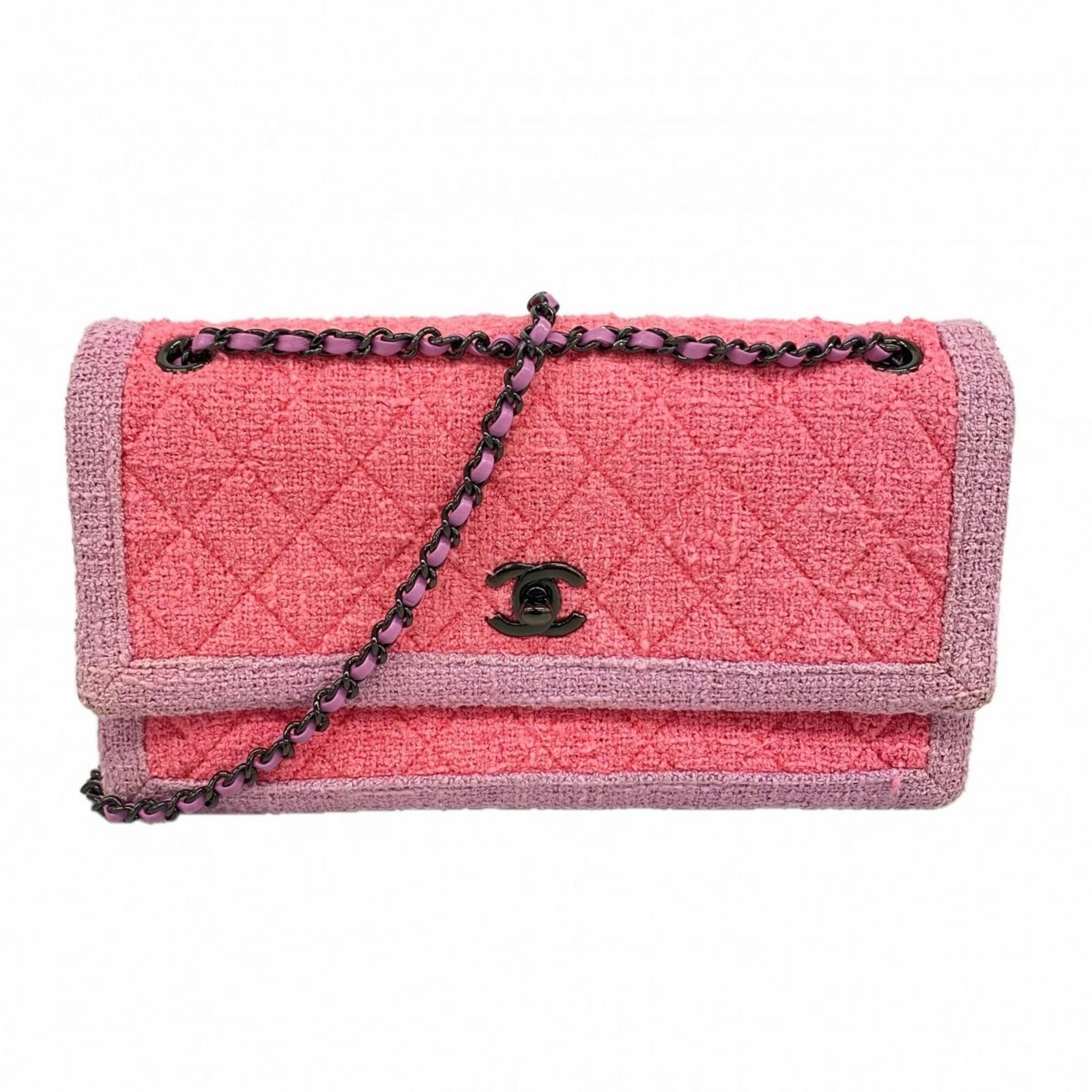 シャネル(Chanel) シャネル ショルダーバッグ マトラッセ Wチェーン ツイード ピンク パープルレディース