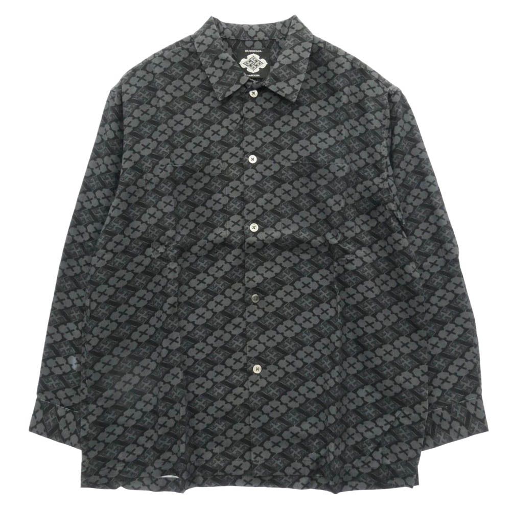 バッズプール BUDSPOOL × GAKKIN ガッキン 花罰 総柄 PATTERN S/S Shirt シャツ 長袖 ブラック系 グレー系 S【極上美品】【中古】