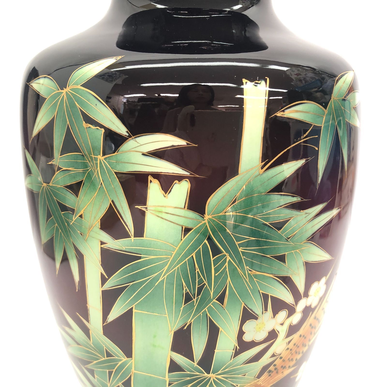 七宝焼　花瓶28cm　富士陶器　送料込み 未使用】保管品 冨士七宝陶苑 富士七宝陶器 七宝焼 花瓶 花器 花生 花