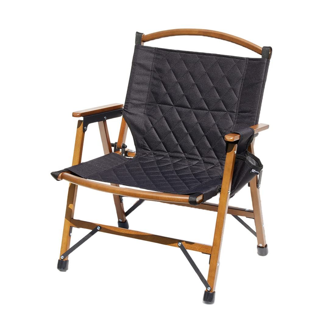 WAQ Folding Wood Chair フォールディングウッドチェア ローチェア 折りたたみチェア ウッドチェア キャンプチェア キャンプ椅子 ドリンクホルダー (BLACK(ブラック))