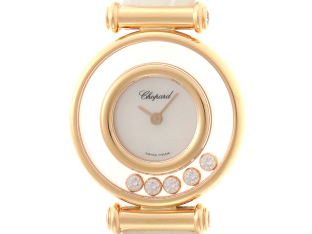 Chopard ショパール ウォッチ ハッピーダイヤモンド ムーブ4PD 時計 20/4780 腕時計 K18イエローゴールド K18YG/本革 ホワイトシェル レディース【中古】431