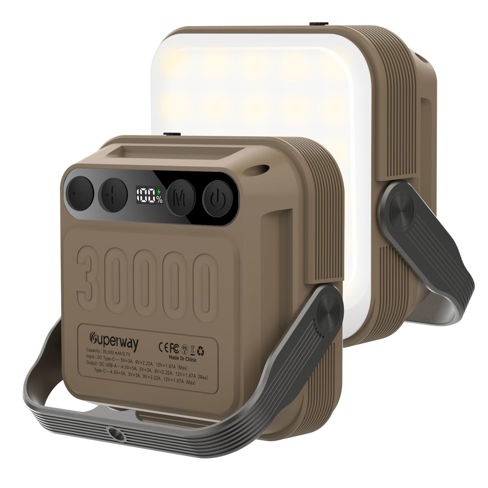 SUPERWAY 30000mAh led ランタンQC 3.0/22.5W 2025新登場 1600ルーメン 四色切替 昼光色 昼白色 電球色 赤色点灯 SOS 防水防塵 防災グッズ アウトドア ライト 電気量輝度数字表示 光色/輝度記憶 三脚接続可能 電気