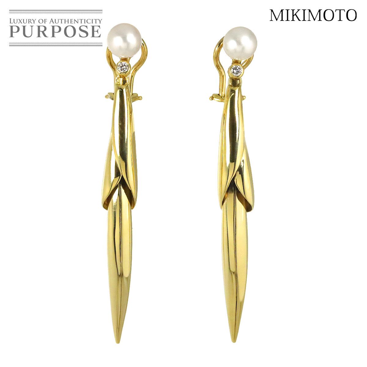 ミキモト MIKIMOTO アコヤ真珠 7.4-7.2mm イヤリング K18 YG イエロー 