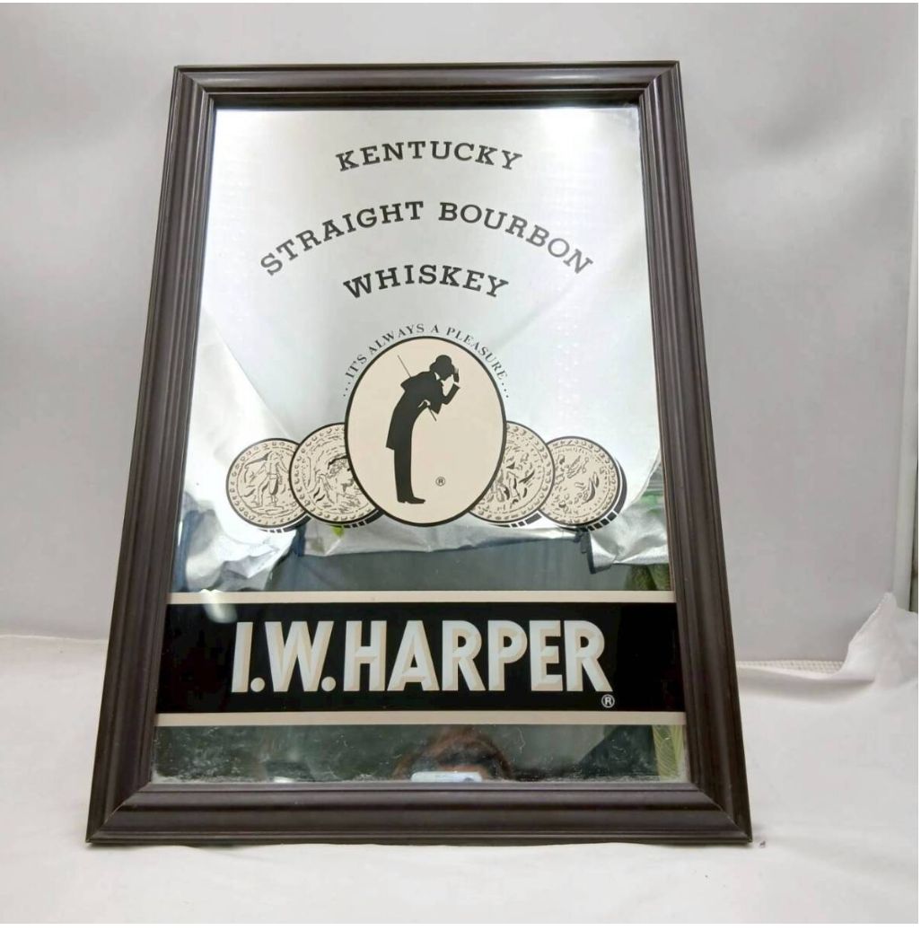 送料無料】希少ヴィンテージ I.W.HARPER パブミラー 壁掛け鏡