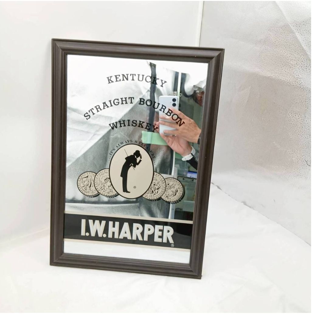 送料無料】希少ヴィンテージ I.W.HARPER パブミラー 壁掛け鏡