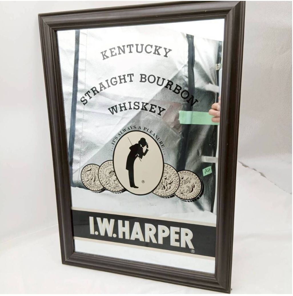 送料無料】希少ヴィンテージ I.W.HARPER パブミラー 壁掛け鏡