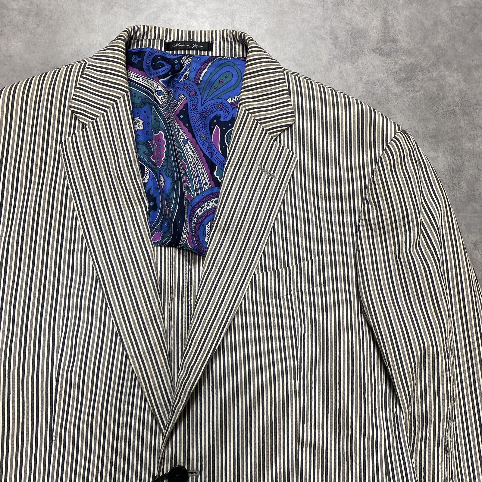 【極美品】シアサッカー エトロ ETRO イタリア製 テーラードジャケット 夏 HQ306◇ETRO : 春夏用 シアサッカーテーラードジャケット◇48
