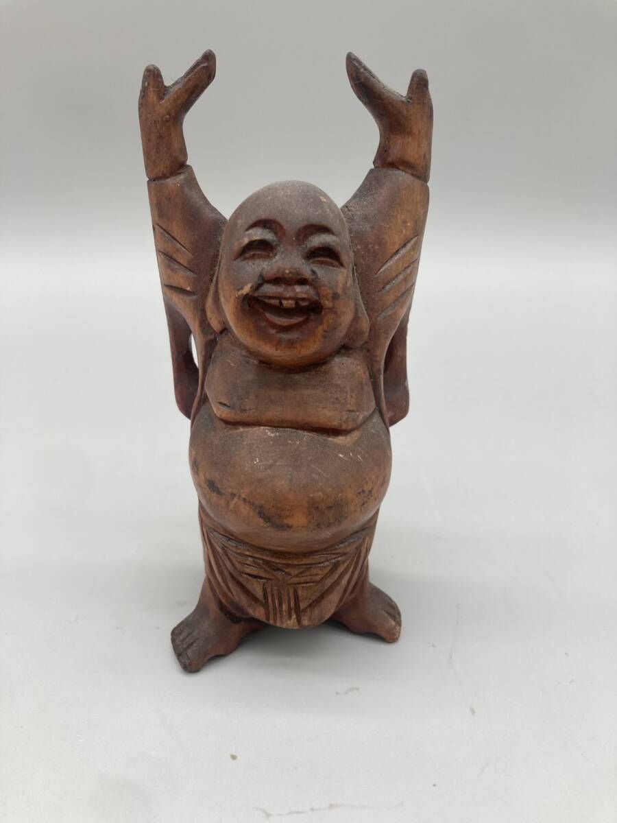 七福神　布袋像　木彫り　彫刻　置物 8-0610-16】☆希少☆ 布袋像 七福神 木彫り 置物 彫刻 縁起物 - メルカリ
