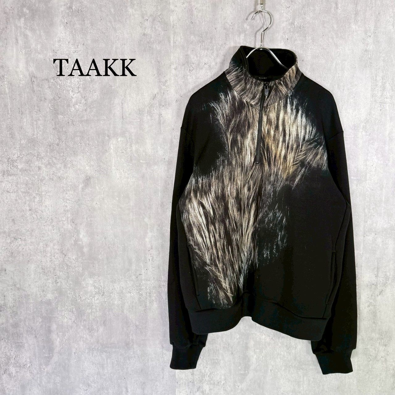 TAAKK』ターク(S) FUR PRINT JERSEYハーフジップスウェット ファー
