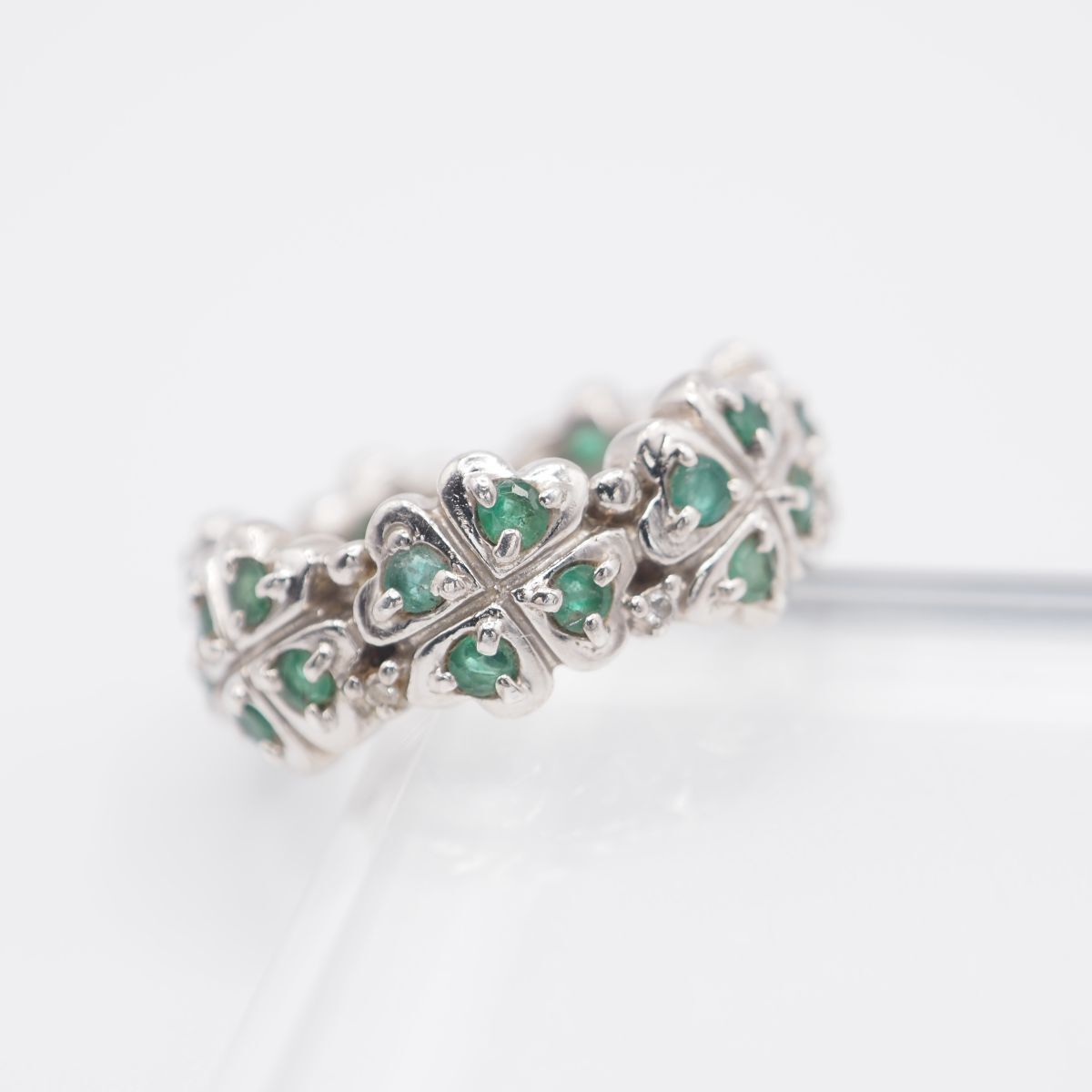 B099 IEI エメラルド? ダイヤモンド 0.05ct 925刻印 リング クローバー