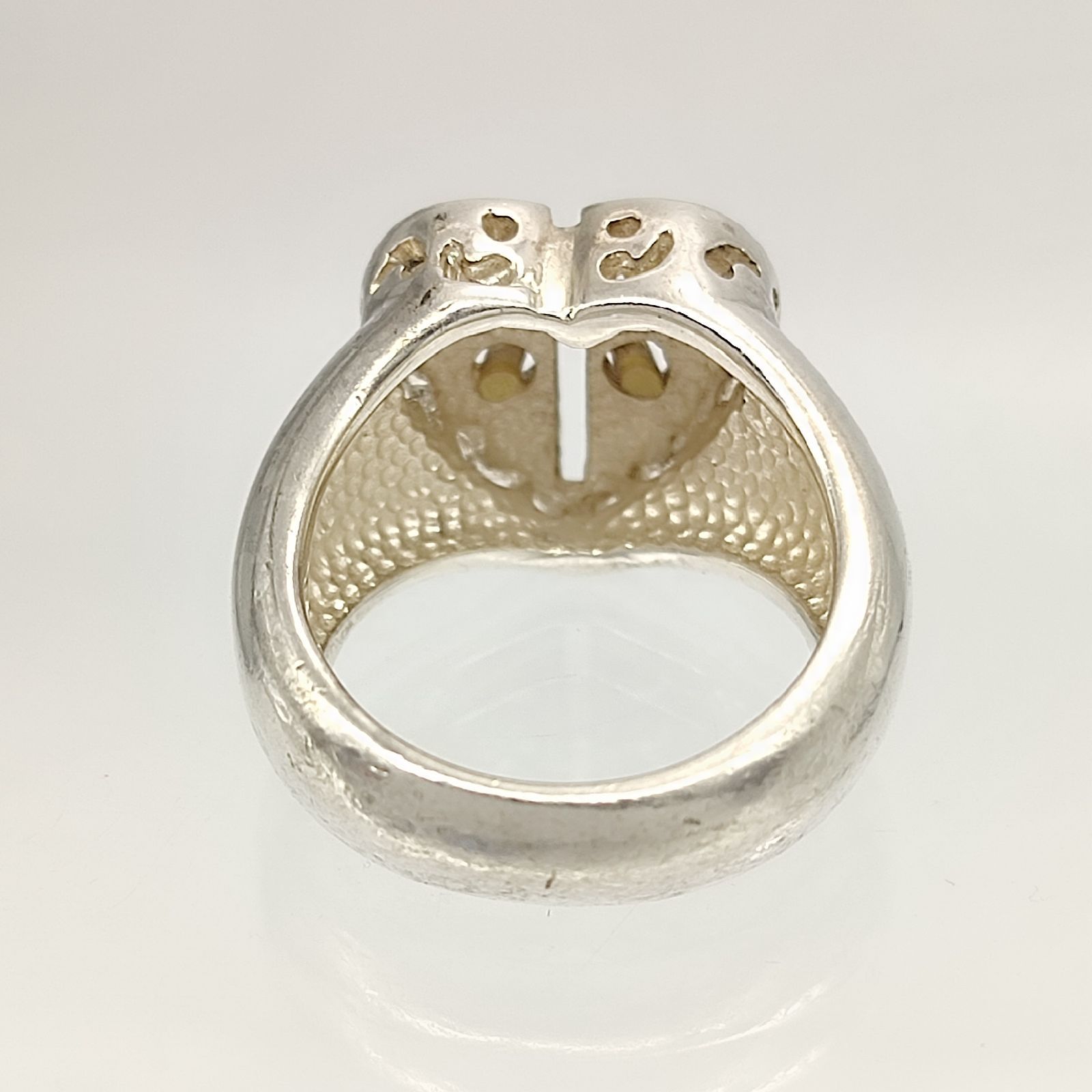 正規美品フォリフォリシルバー925×K18（750 ジルコニア 3連リング＃15 美品】Folli Follie フォリフォリ ハートモチーフコンビリング SILVER