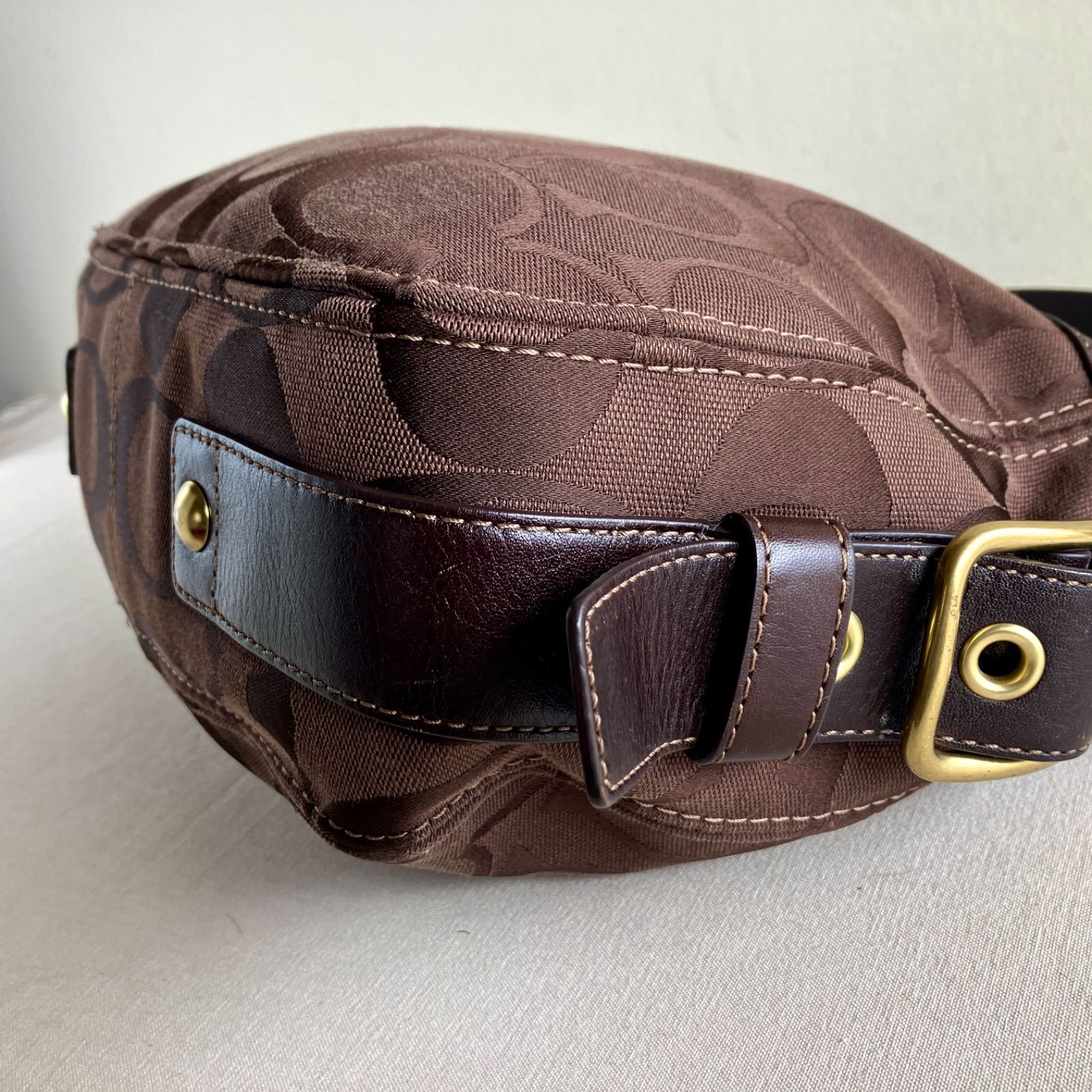 Vintage Coach Zoe Signature Hobo Shoulder Bag Brown Mahogany Brass 