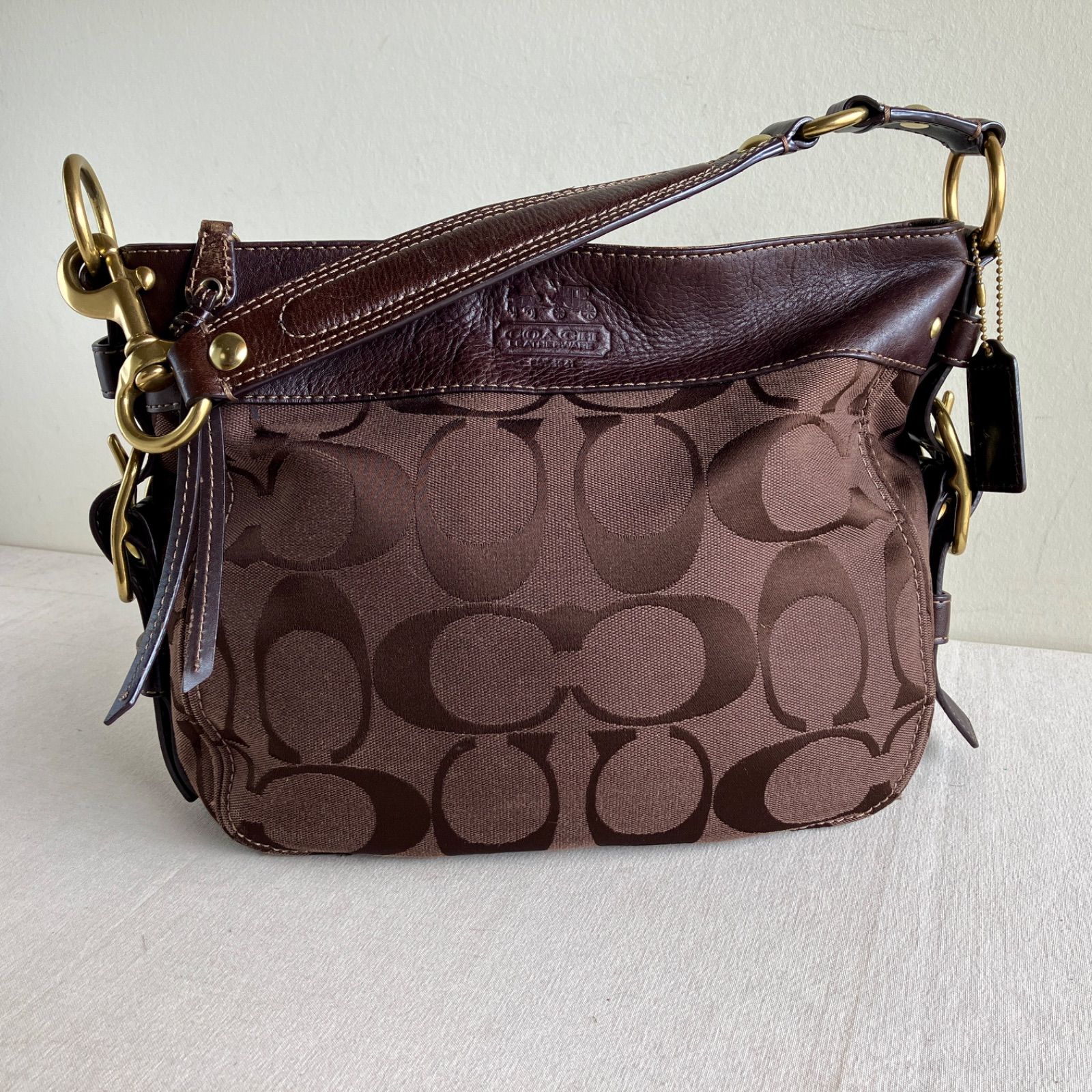 Vintage Coach Zoe Signature Hobo Shoulder Bag Brown Mahogany Brass 