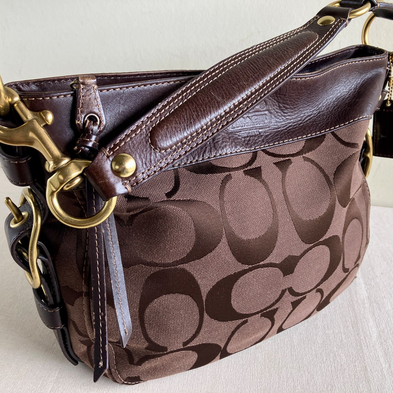 Vintage Coach Zoe Signature Hobo Shoulder Bag Brown Mahogany Brass 