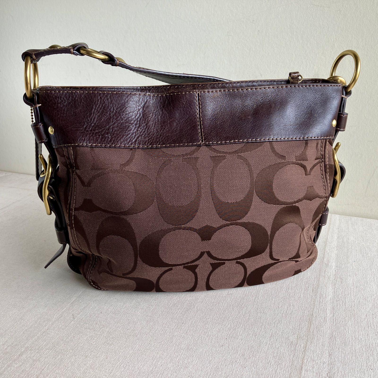 Vintage Coach Zoe Signature Hobo Shoulder Bag Brown Mahogany Brass 