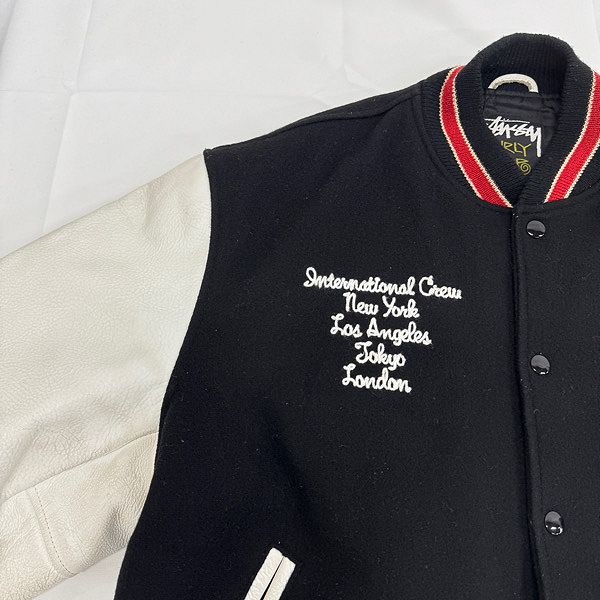 STUSSY/ステューシー OLD 90s USA製 BURLY GEAR ワッペン付き 袖レザー