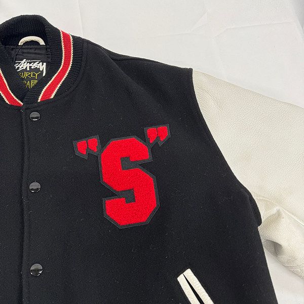 STUSSY/ステューシー OLD 90s USA製 BURLY GEAR ワッペン付き 袖レザー