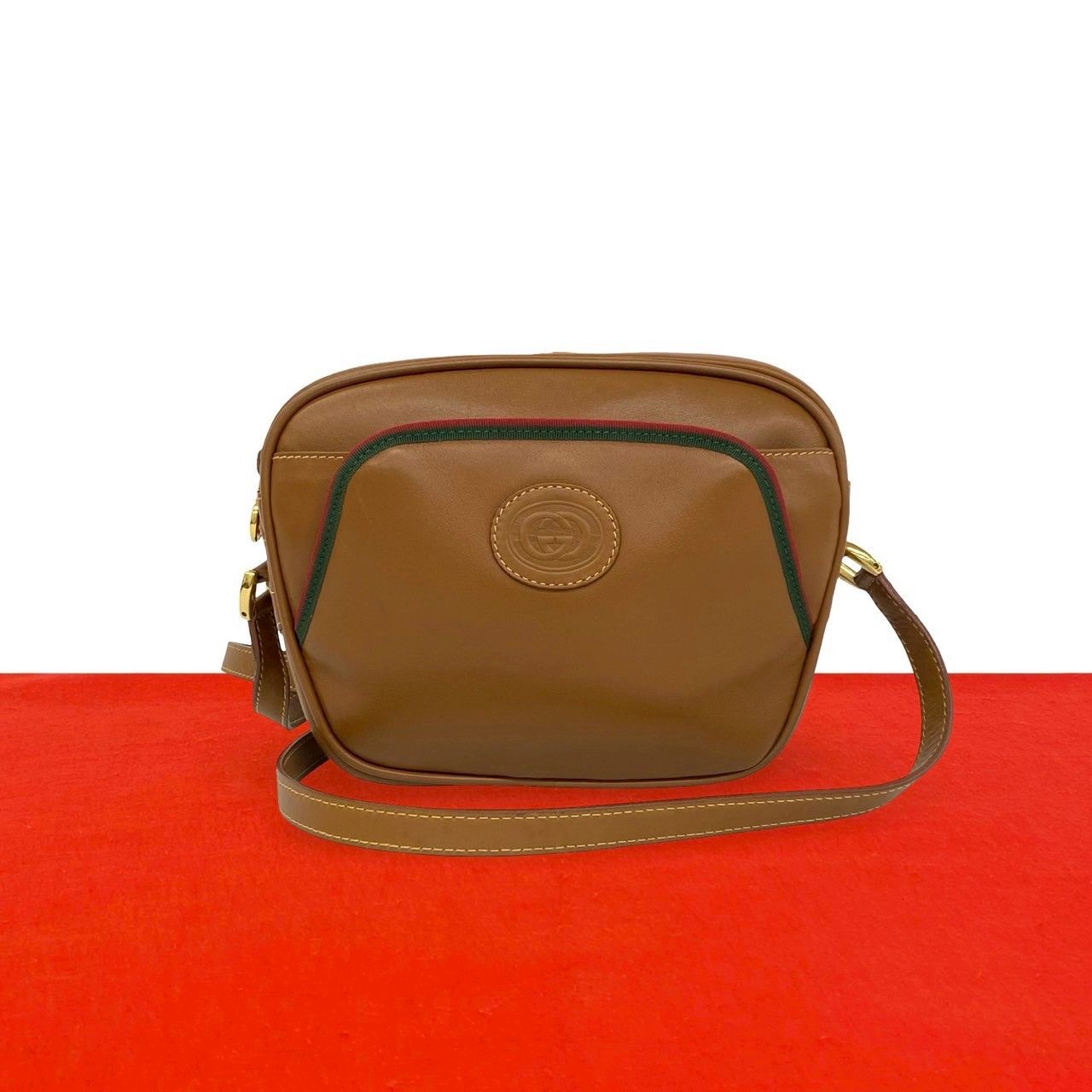 極 美品 GUCCI グッチ オールドグッチ シェリーライン GG ロゴ レザー