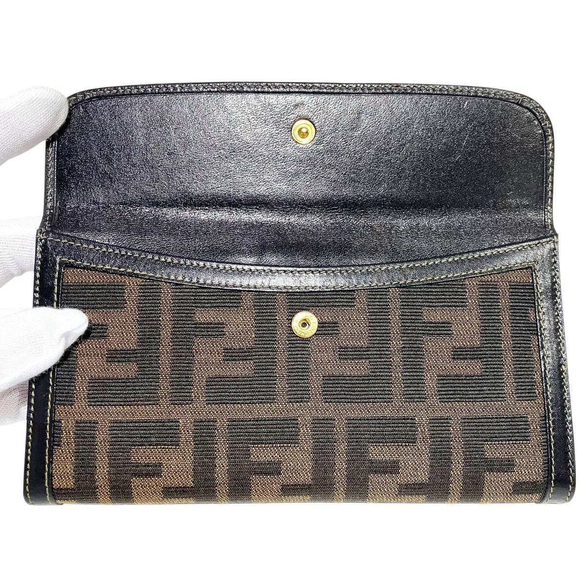 ✨️超美品✨️FENDIフェンディズッカ柄キャンバス　レザー折財布 フェンディ FENDI ズッカ柄 長財布 キャンバス×レザー 2804-30806 ユニ