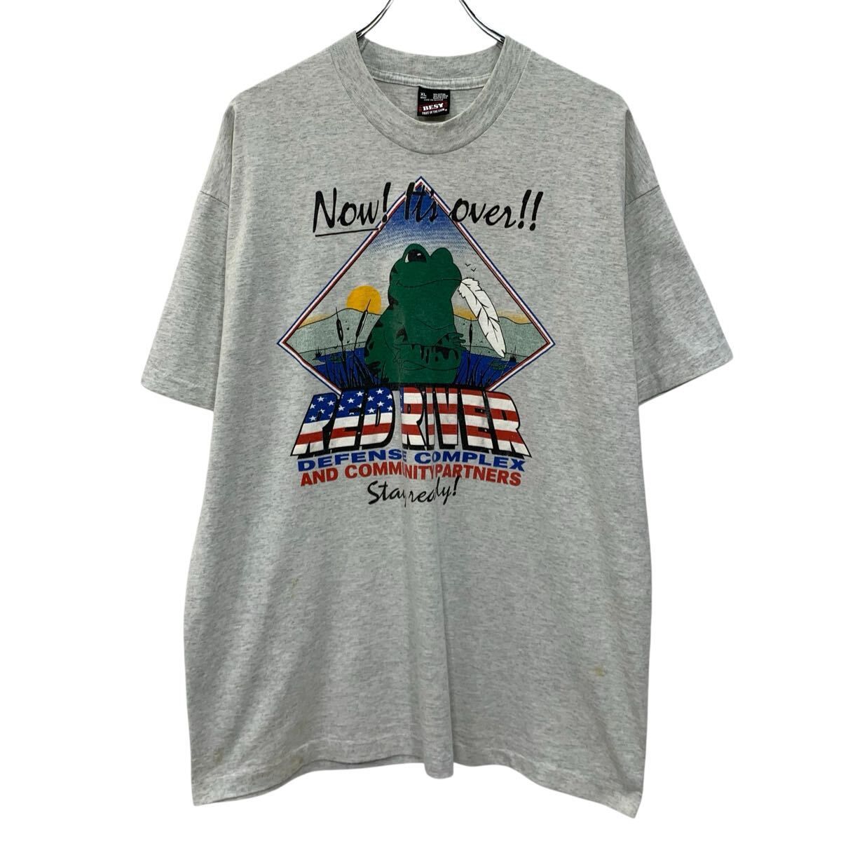 90s USA製 FRUIT OF THE LOOM 半袖 プリントTシャツ XL グレー