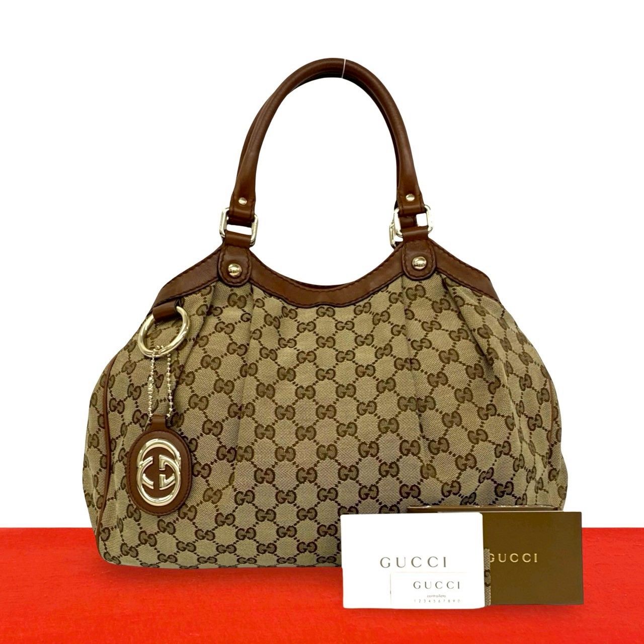 極 美品 GUCCI グッチ GG ロゴ 柄 キャンバス レザー 本革